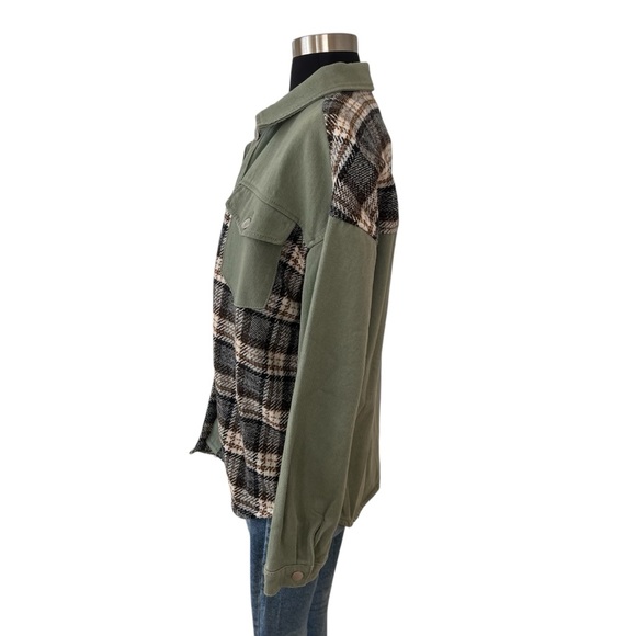 Green and plaid button down 100% cotton lightweight chore coat M - Picture 4 of 14